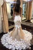 Romantic Sleeveless Lace Mermaid Wedding Dress Long