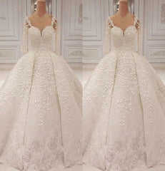 Romantic Sweetheart Wedding Dress Long Sleeves Lace Appliques Bridal Gowns On Sale