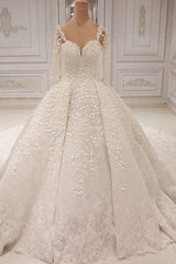 Romantic Sweetheart Wedding Dress Long Sleeves Lace Appliques Bridal Gowns On Sale
