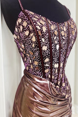 Rose Golden Homecoming Dresses Spaghetti Straps Mirror Tight Short Cocktail Dresses with Beading