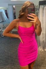 Rose Pink Homecoming Dresses Lace Up Tight Prom Dress