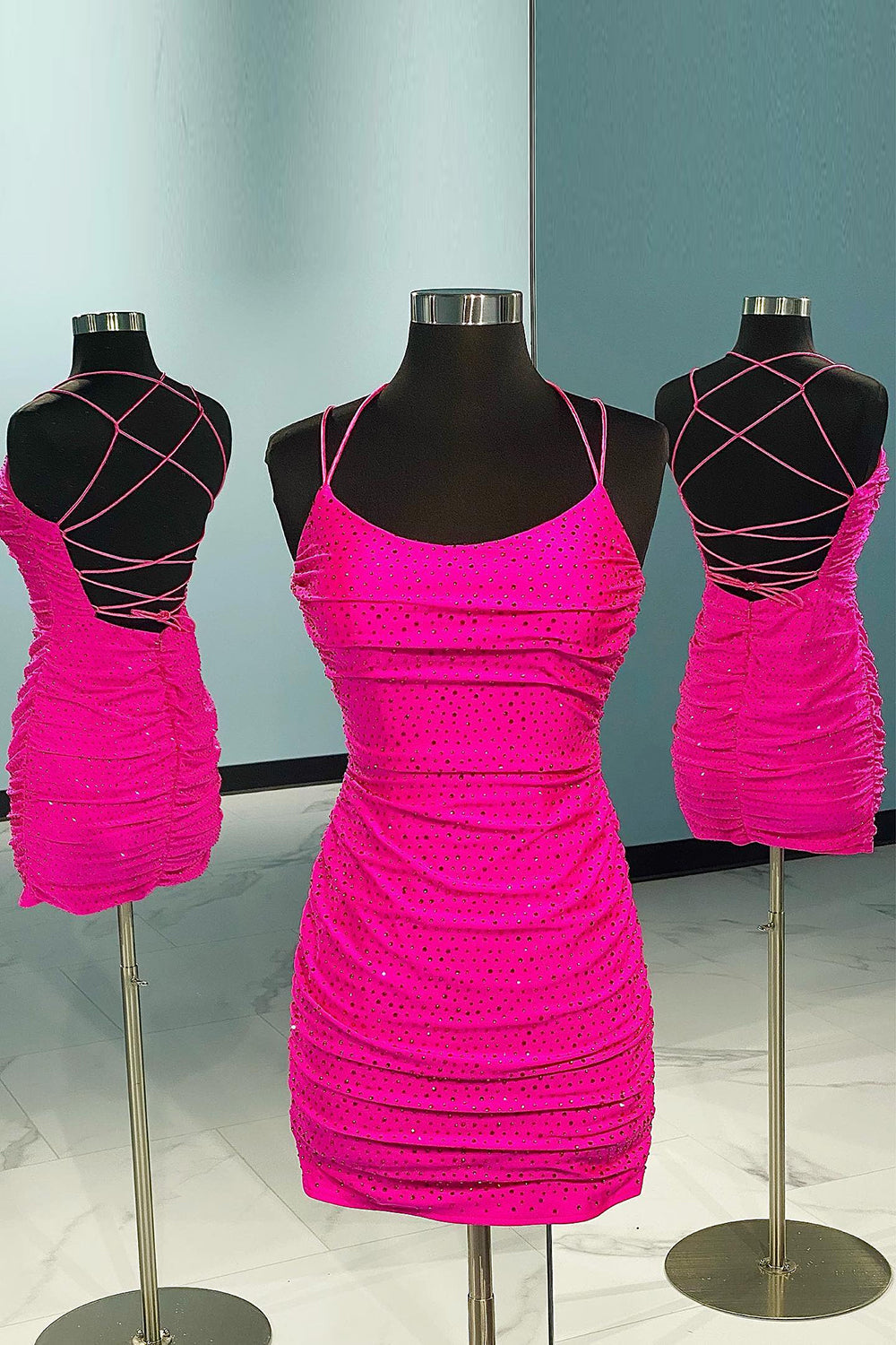 Rose Pink Homecoming Dresses Lace Up Tight Prom Dress