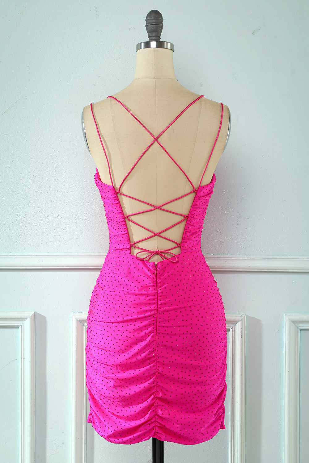 Rose Pink Homecoming Dresses Lace Up Tight Prom Dress