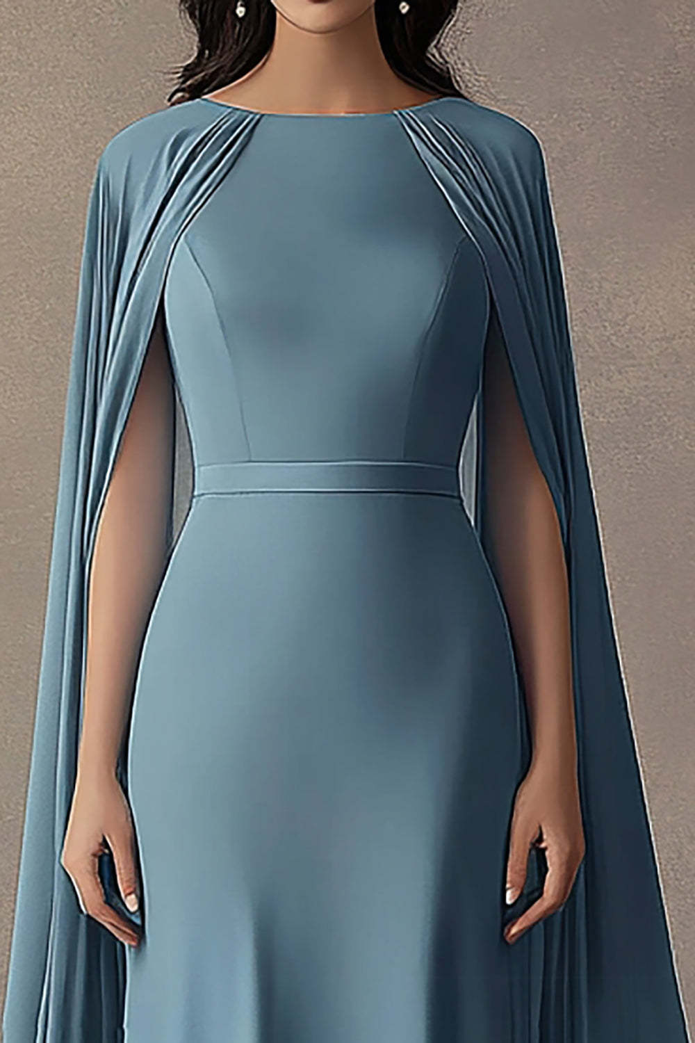grey blue wedding guest dress Plus Size Wedding Guest Dresses Elegant Long Evening Gown with Drop V-Neck High Waist Chiffon in Blue Grey