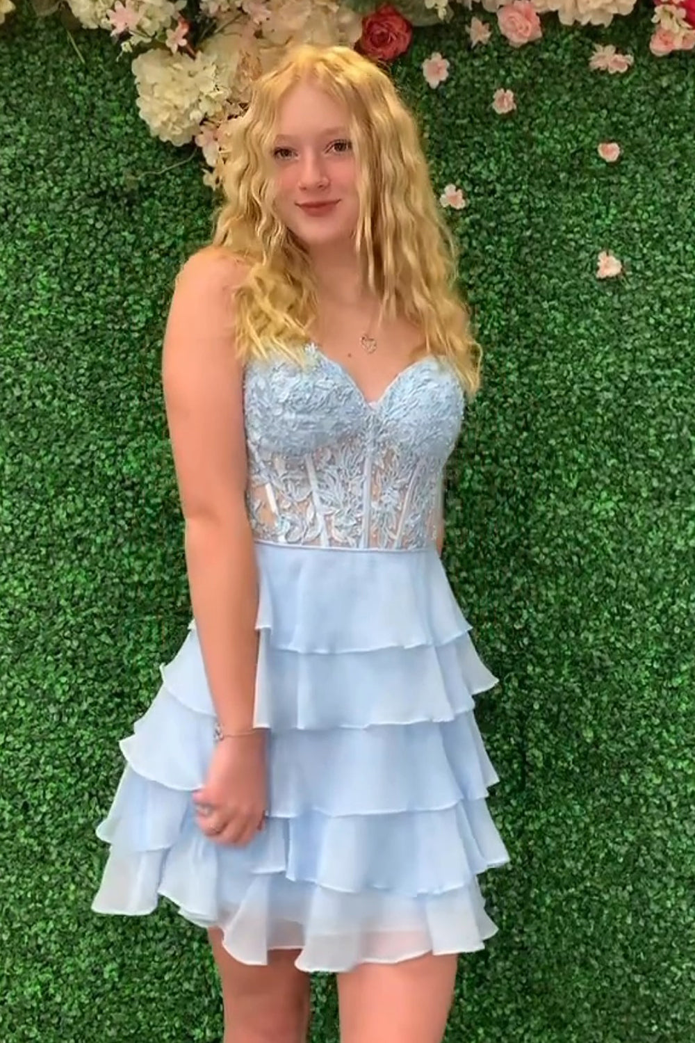 Royal Blue Corset Homecoming Dresses Strapless A Line Short Cocktail Dresses With Ruffles