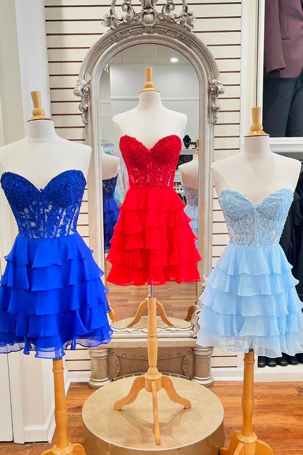 Royal Blue Corset Homecoming Dresses Strapless A Line Short Cocktail Dresses With Ruffles