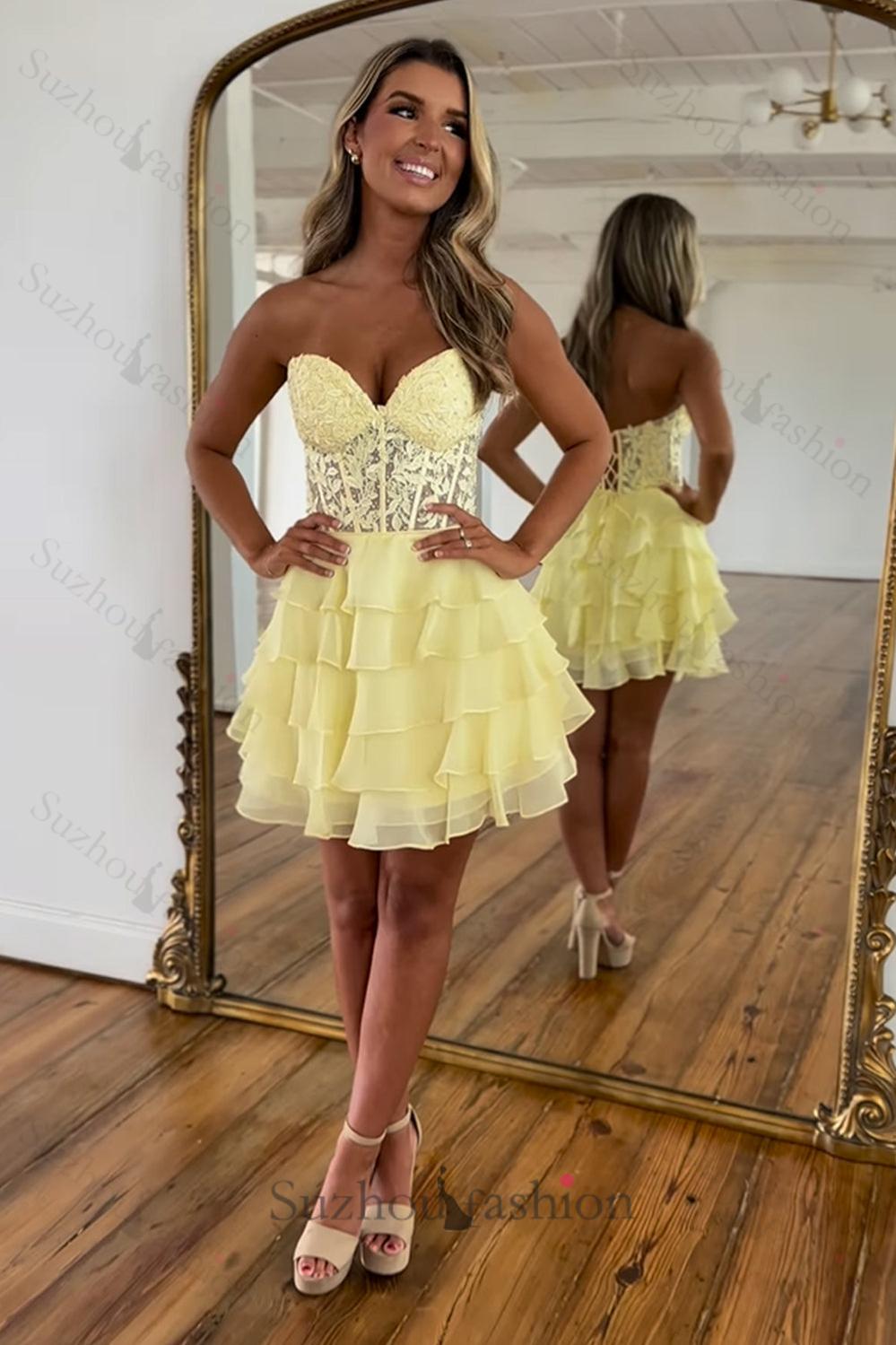 Suzhoufashion Royal Blue Corset Homecoming Dresses Strapless A Line Short  Cocktail Dresses With Ruffles  suzhoufashion