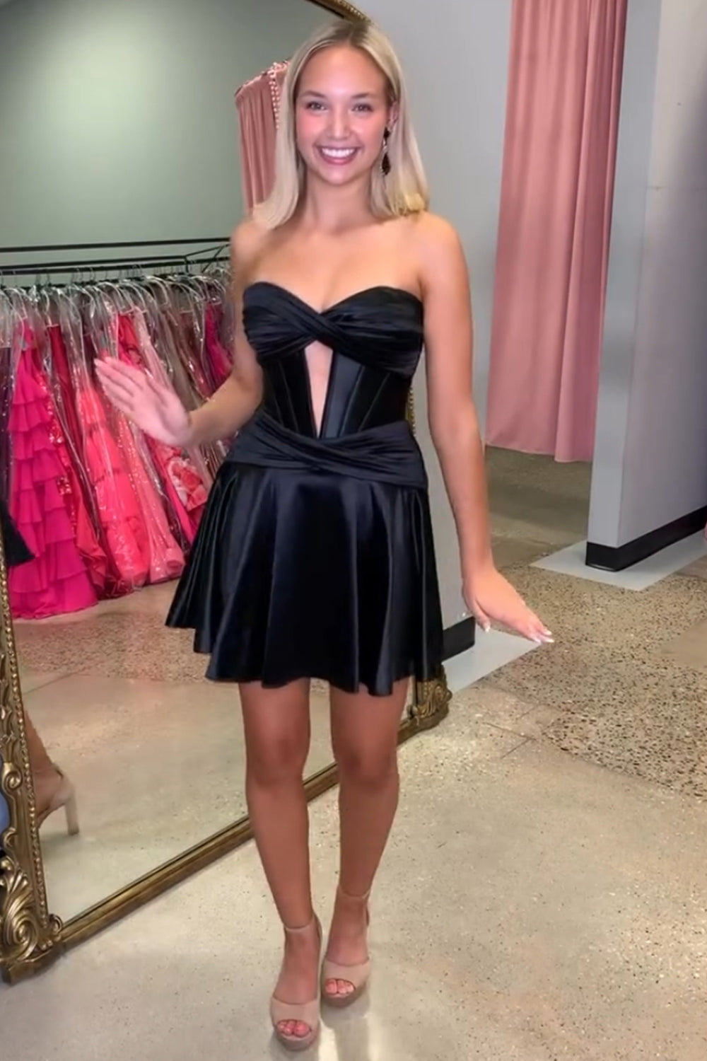 Royal Blue Homecoming Dresses A Line Strapless Corset Short Cocktail Dresses with keyhole