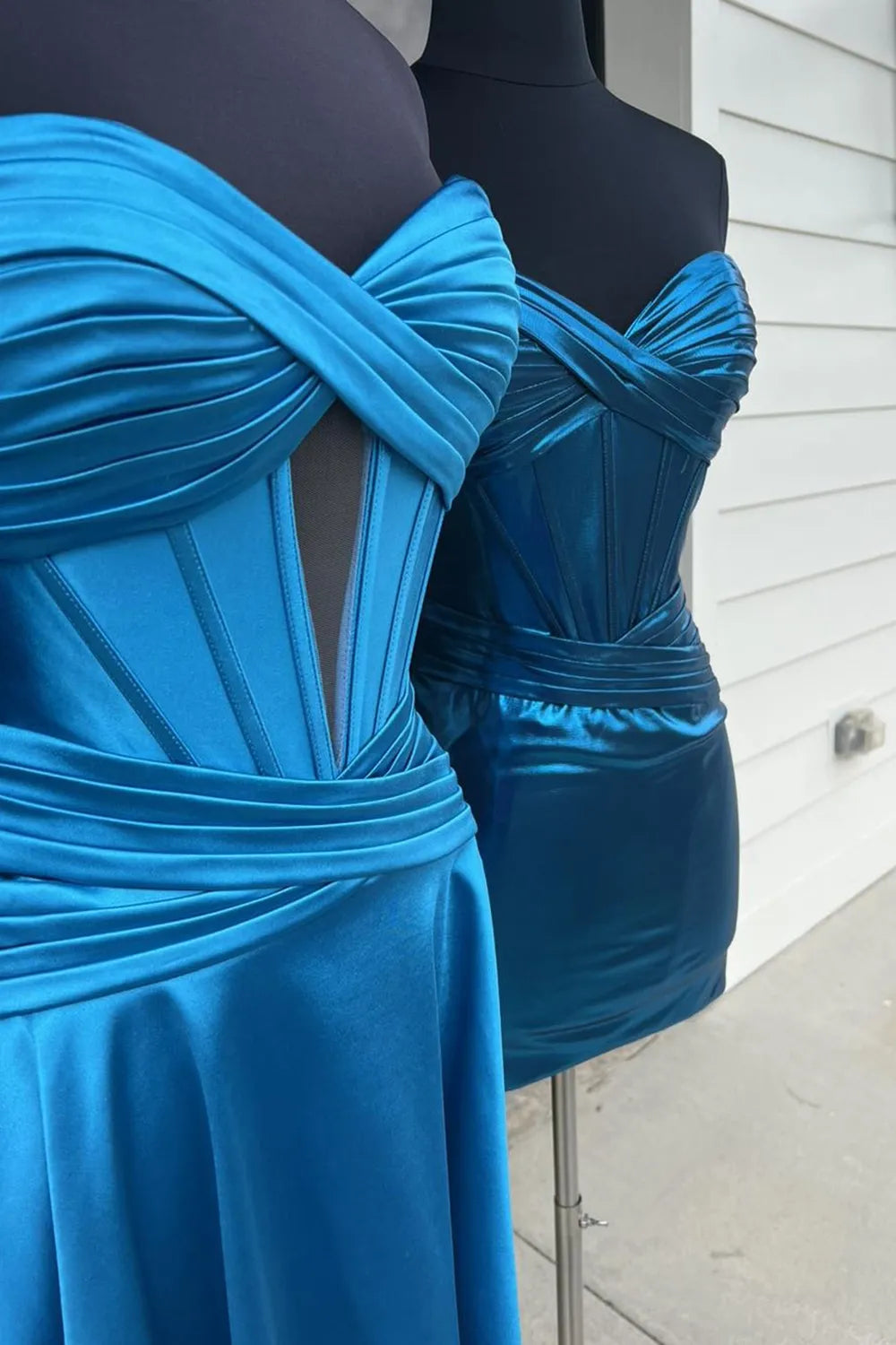 Royal Blue Homecoming Dresses A Line Strapless Corset Short Cocktail Dresses with keyhole