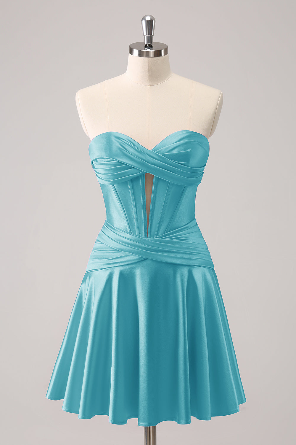 Royal Blue Homecoming Dresses A Line Strapless Corset Short Cocktail Dresses with keyhole