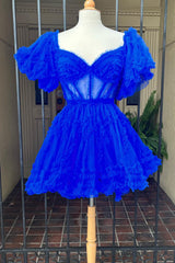 Royal Blue Homecoming Dresses Corset A-Line Short Cocktail Dresses