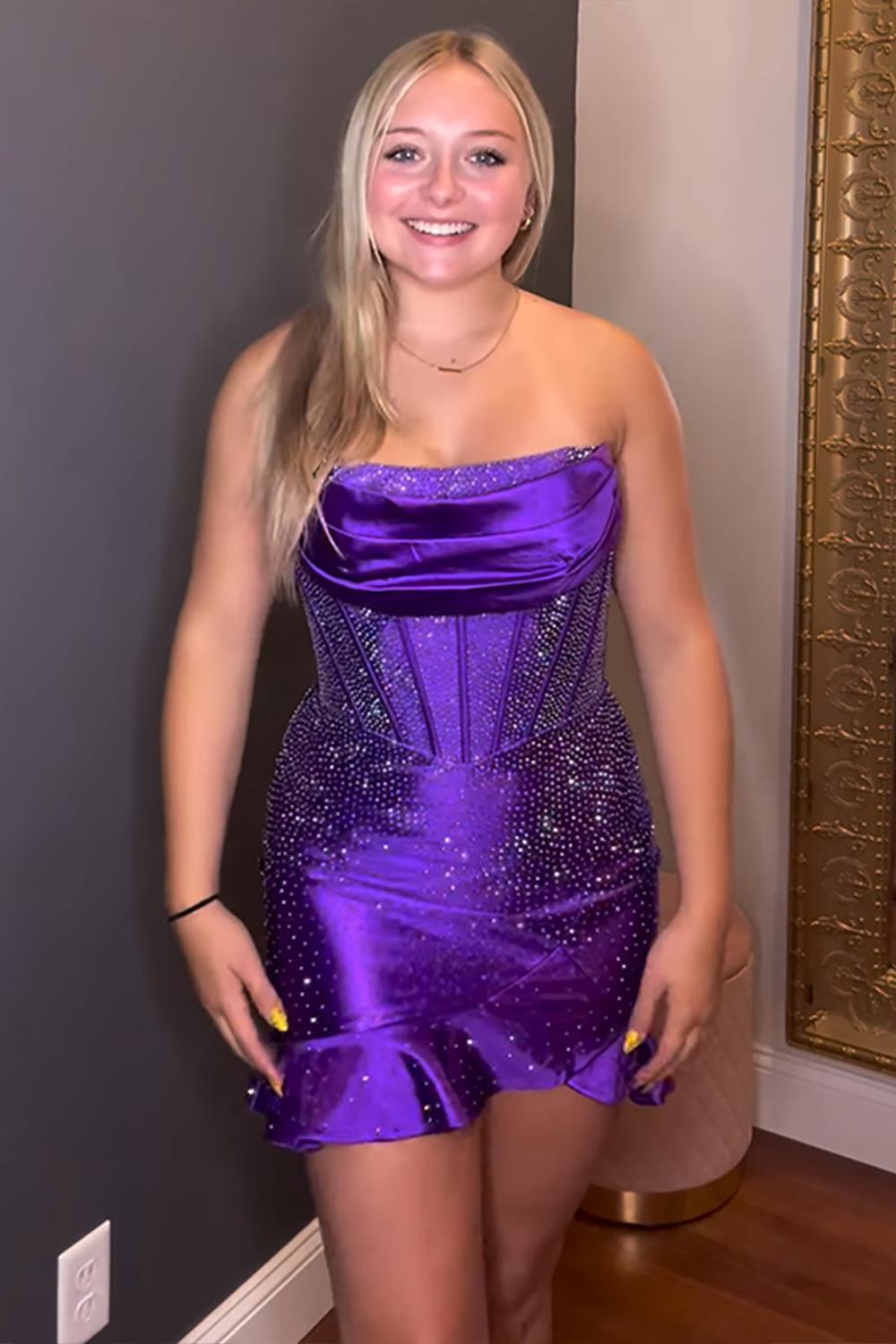 Royal Blue Homecoming Dresses Corset Ruffled Beaded Short Tight Cocktail Dresses