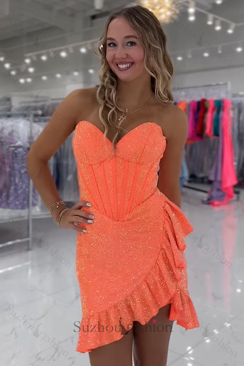 Royal Blue Homecoming Dresses Corset Ruffled Beaded Short Tight Cocktail Dresses