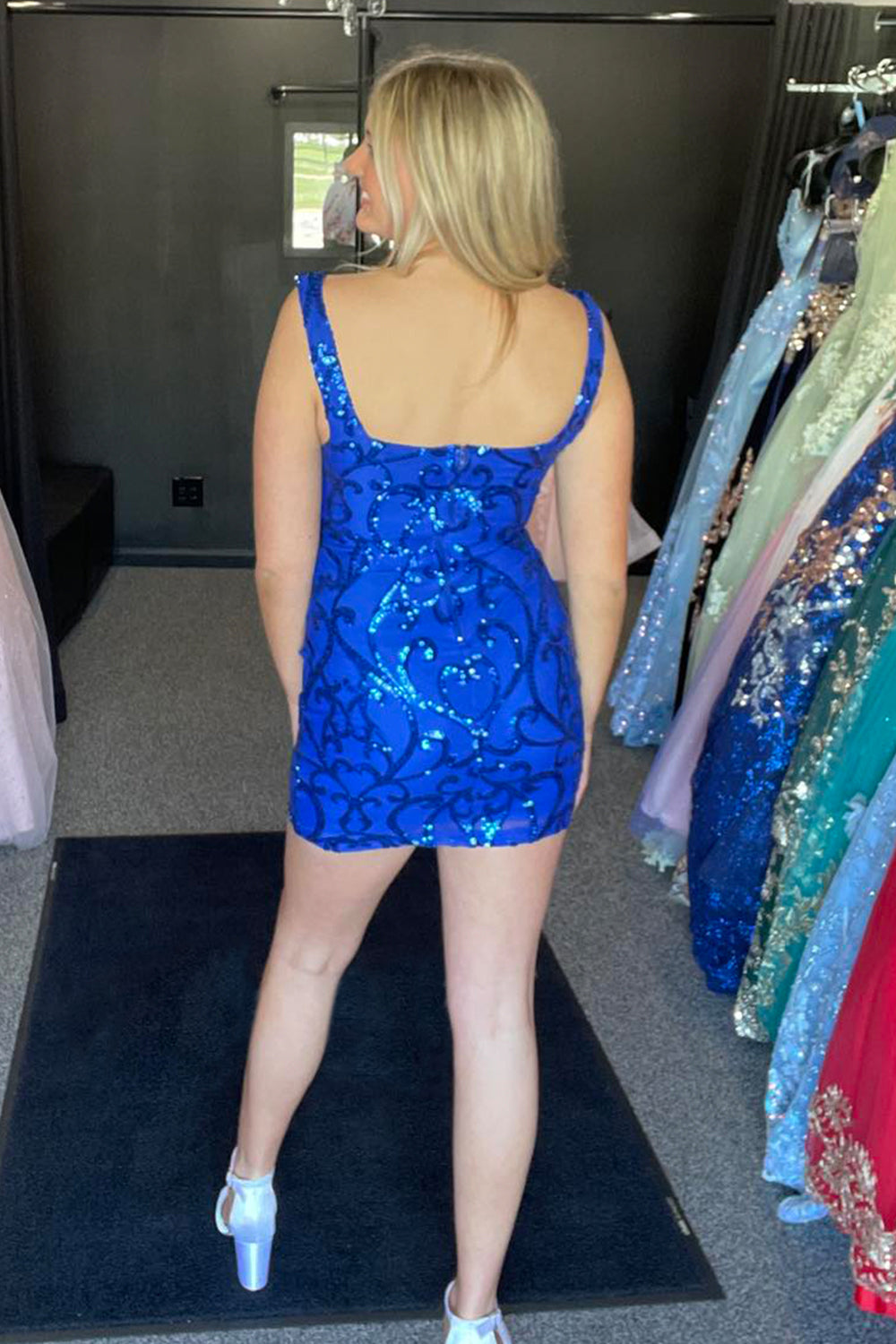 Royal Blue Homecoming Dresses Corset Sequin Short Tight Prom Dress