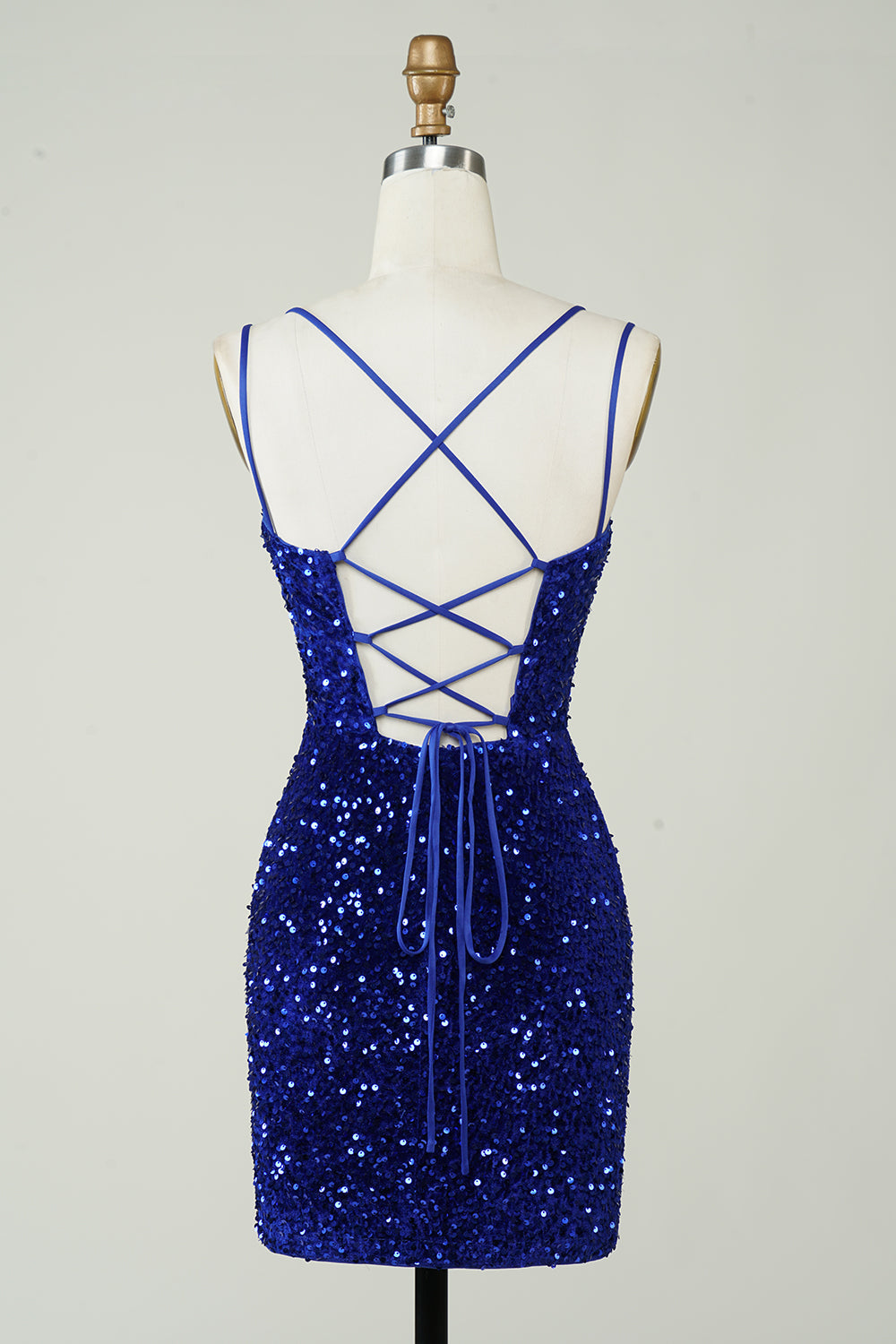 Royal Blue Homecoming Dresses Criss-Cross Straps Sequin Tight Short Hoco Dress