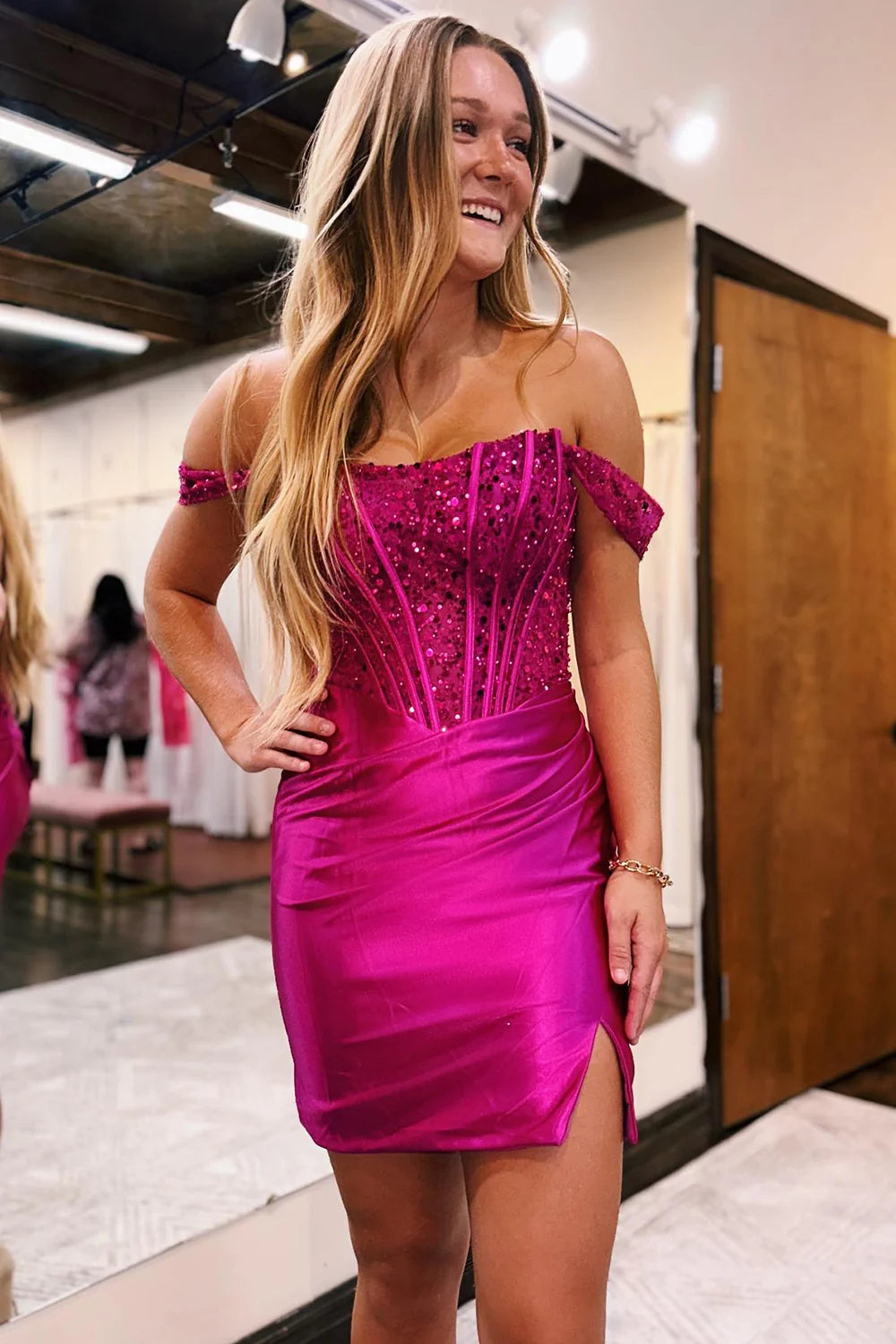 Royal Blue Homecoming Dresses Detachable Off the Shoulder Satin Tight Short Cocktail Dresses with Sequin