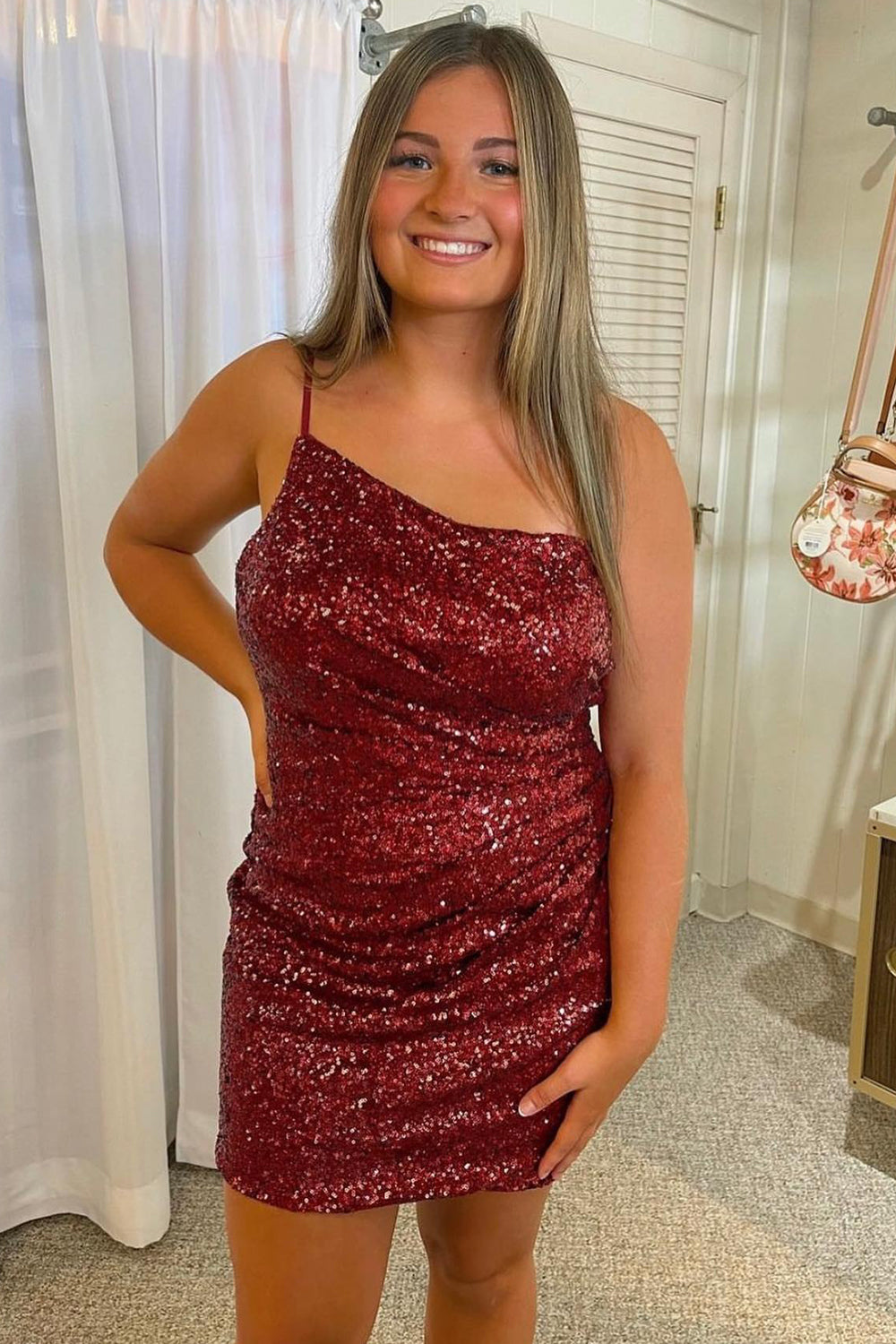 Royal Blue Homecoming Dresses Glitter One Shoulder Tight Prom Dress