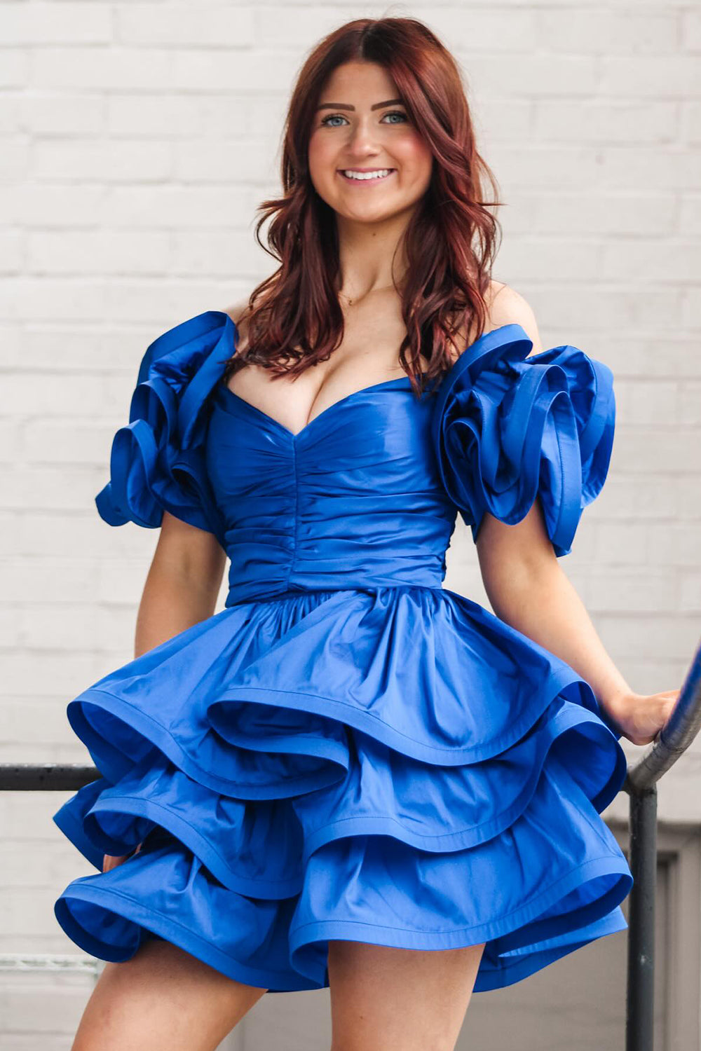Royal Blue Homecoming Dresses Off The Shoulder A Line Tiered Short Cocktail Dresses