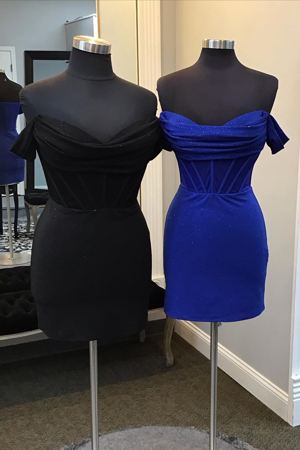 Royal Blue Homecoming Dresses Off The Shoulder Corset Tight Short Cocktail Dresses