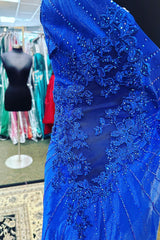 Royal Blue Homecoming Dresses Sequined One Shoulder Tight Short Cocktail Dresses with Appliques