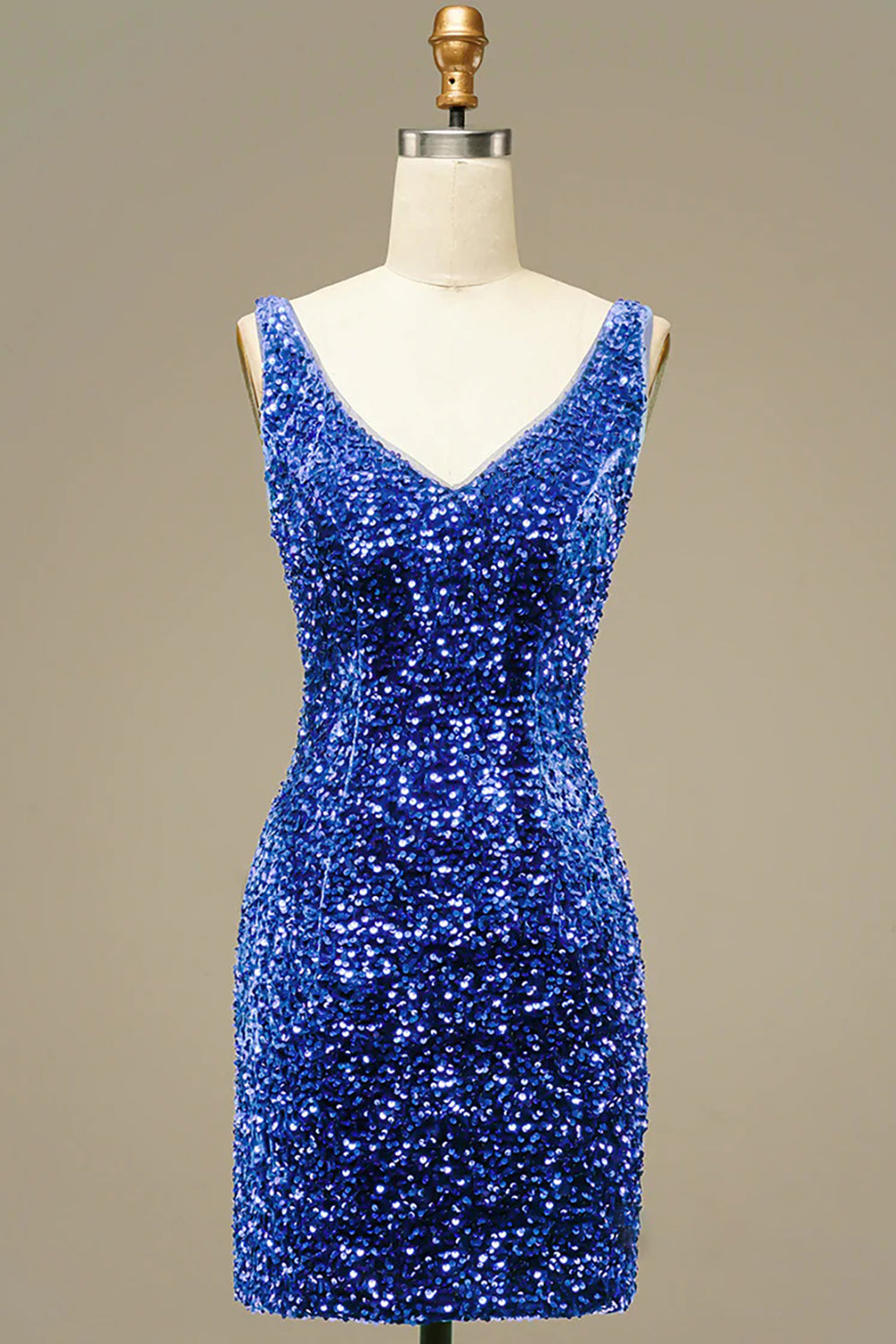 Royal Blue Homecoming Dresses V-Neck Open Back Sequin Tight Short Cocktail Dresses