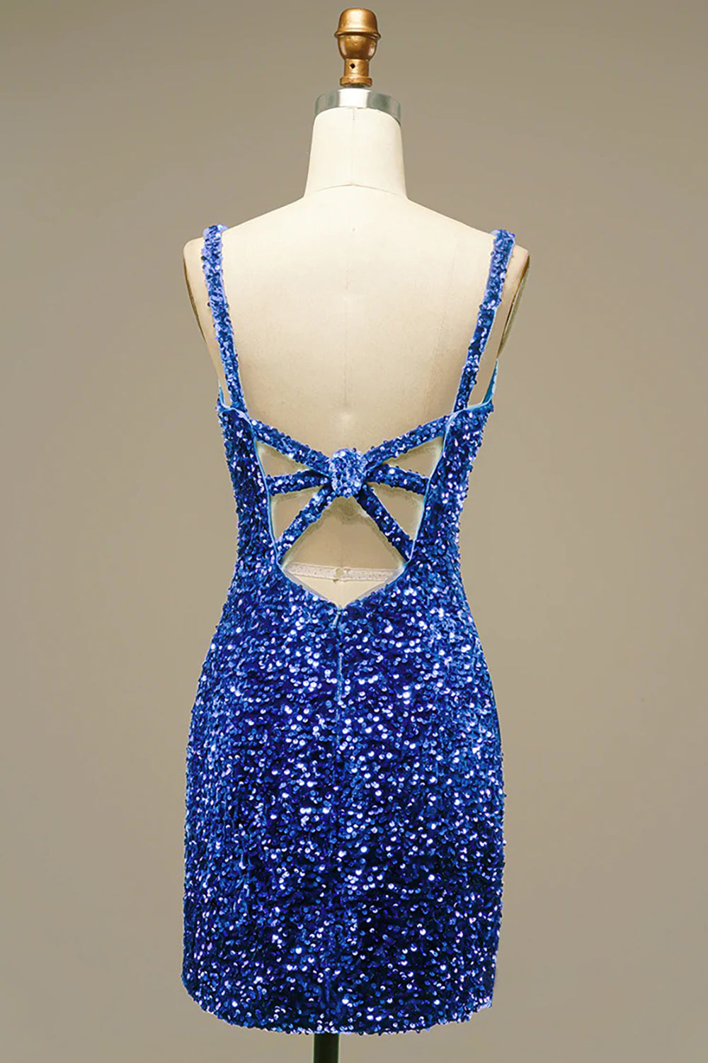 Royal Blue Homecoming Dresses V-Neck Open Back Sequin Tight Short Cocktail Dresses
