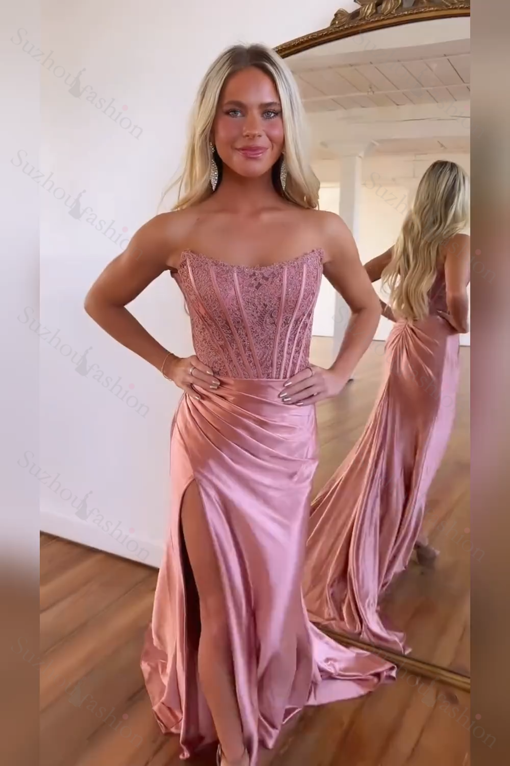 Royal Blue Prom Dress Lace Mermaid Corset Long Formal Dress With Slit