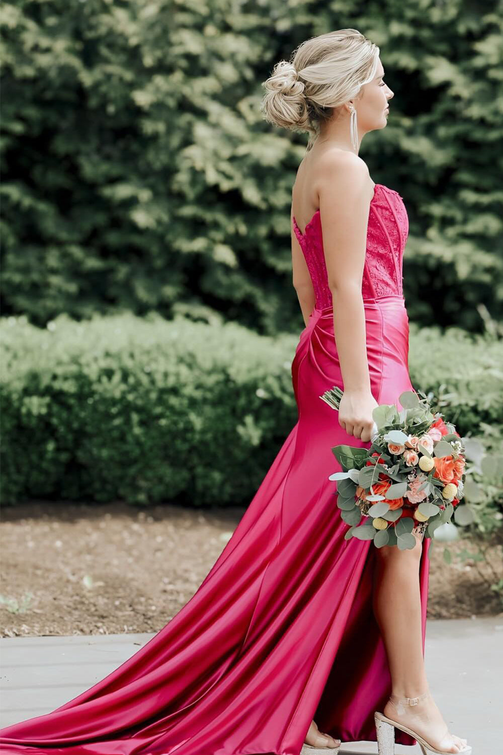 Royal Blue Prom Dress Lace Mermaid Corset Long Formal Dress With Slit