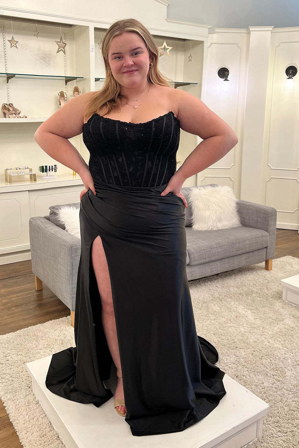 Royal Blue Prom Dress Lace Mermaid Corset Long Formal Dress With Slit