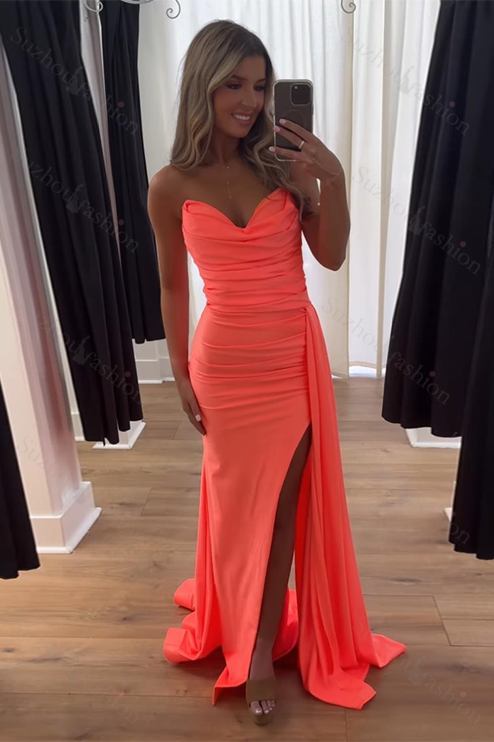 Royal Blue Prom Dress Mermaid Side Cape Long Formal Dress With Slit