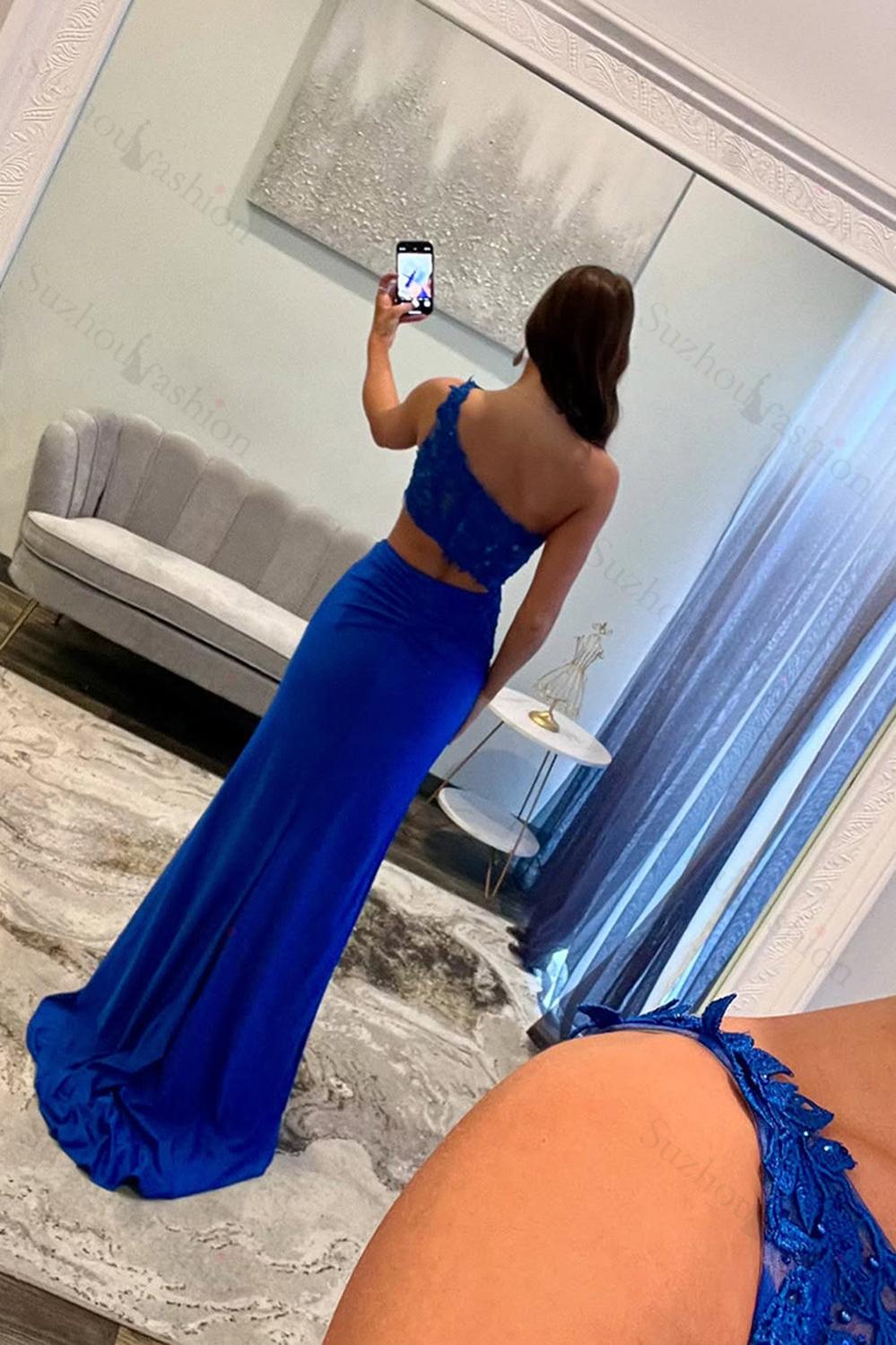 Suzhoufashion Royal Blue Prom Dress Sheath One Shoulder Formal Dress With Slit suzhoufashion Suzhoufashion Royal Blue Prom Dress Sheath One Shoulder Formal Dress With Slit suzhoufashion