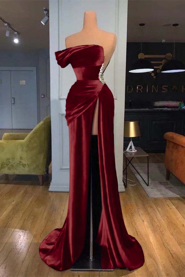 Royal Blue Prom Dress Velvet Strapless Mermaid Evening Formal Dress With Beadings