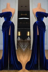 Royal Blue Prom Dress Velvet Strapless Mermaid Evening Formal Dress With Beadings