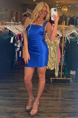 Royal Blue Square Neck Tight Homecoming Dresses Short Cocktail Dresses With Beading
