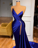 Royal Blue V-Neck Sleeveless Prom Dress Mermaid With Slit