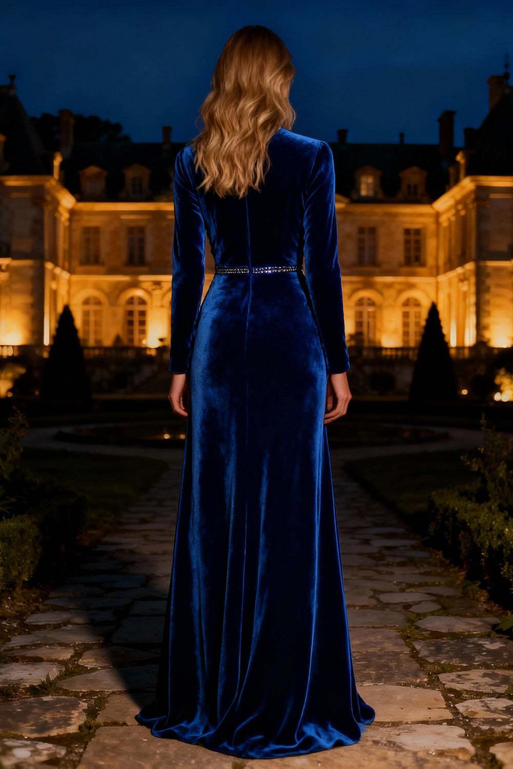 Royal Blue Velvet Long Mermaid Holiday Party Dress With Beading