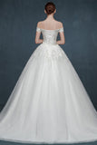 Royal Off the Shoulder Princess Ball Gown Wedding Dresses Lace Up Romantic Palace Custom Made Bridal Dresses
