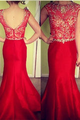 Ruby Mermaid Beading Evening Dresses Cap Sleeve Charming Crystal Prom Dresses
