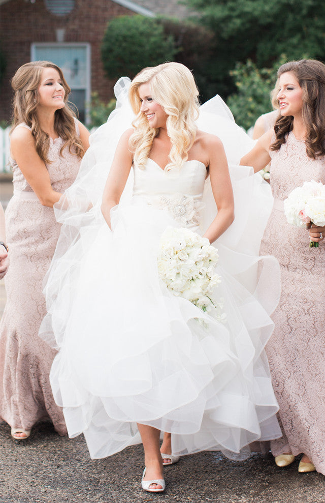 Ruffled Organza Wedding Dresses Sweetheart Bridal Gowns with Beads Flowers