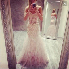 Ruffles Tulle Lace Prom Dresses Sweetheart Sheath Evening Dress