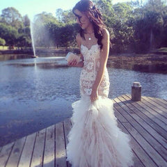 Ruffles Tulle Lace Prom Dresses Sweetheart Sheath Evening Dress