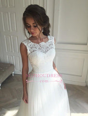 Sash Open Back Sleeveless Bride Dress A-line Simple Lace Summer Beach Wedding Dresses