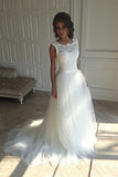 Sash Open Back Sleeveless  Bride Dress A-line Simple Lace Summer Beach Wedding Dresses