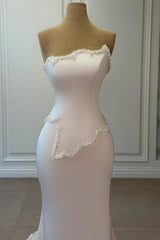 Satin Mermaid Prom Dress with Two Piece Corset Top and Pearl Trim