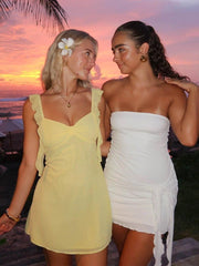 Satin V Neck Homecoming Dresses Mini Cocktail Dress with Ruffles