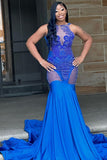 Saxy Royal Blue Lace Sleeveless Mermaid Prom Dress