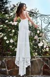 Scalloped-Edge Lace Wedding Dress Sheath Sweep Train Bridal Gown With Ribbon