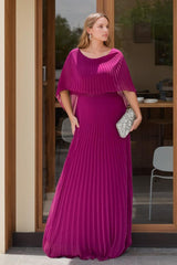 Scoop Neck Half Sleeve Sheath Column Dress with Pleats & Cape for Mothers of the Bride & Groom