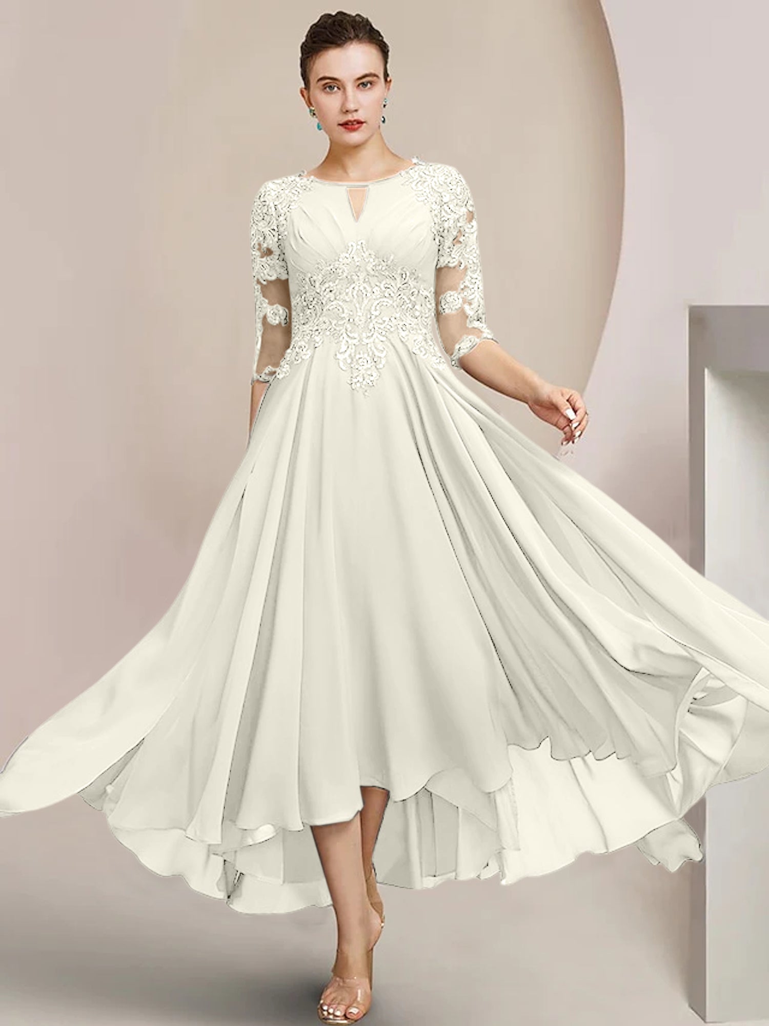 Scoop Neck Tea Length A Line Mother of the Bride Dress
