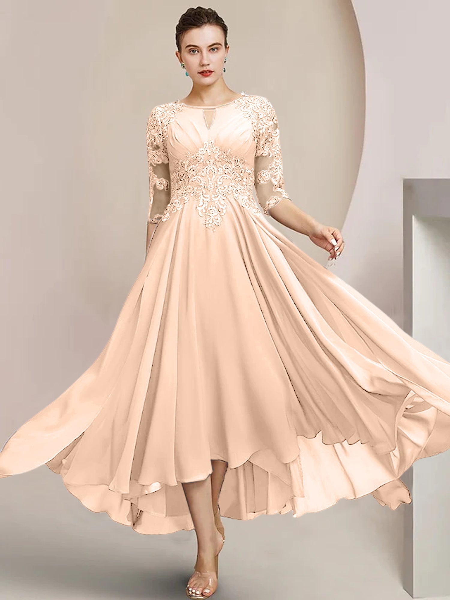 Scoop Neck Tea Length A Line Mother of the Bride Dress